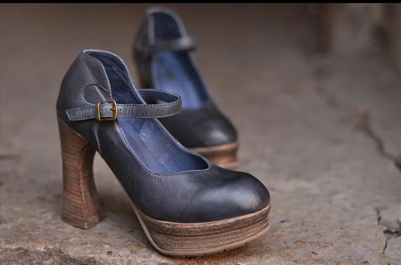 ARTMU VINTAGE INSPIRED BLOCK HEELED HIGH SHOES