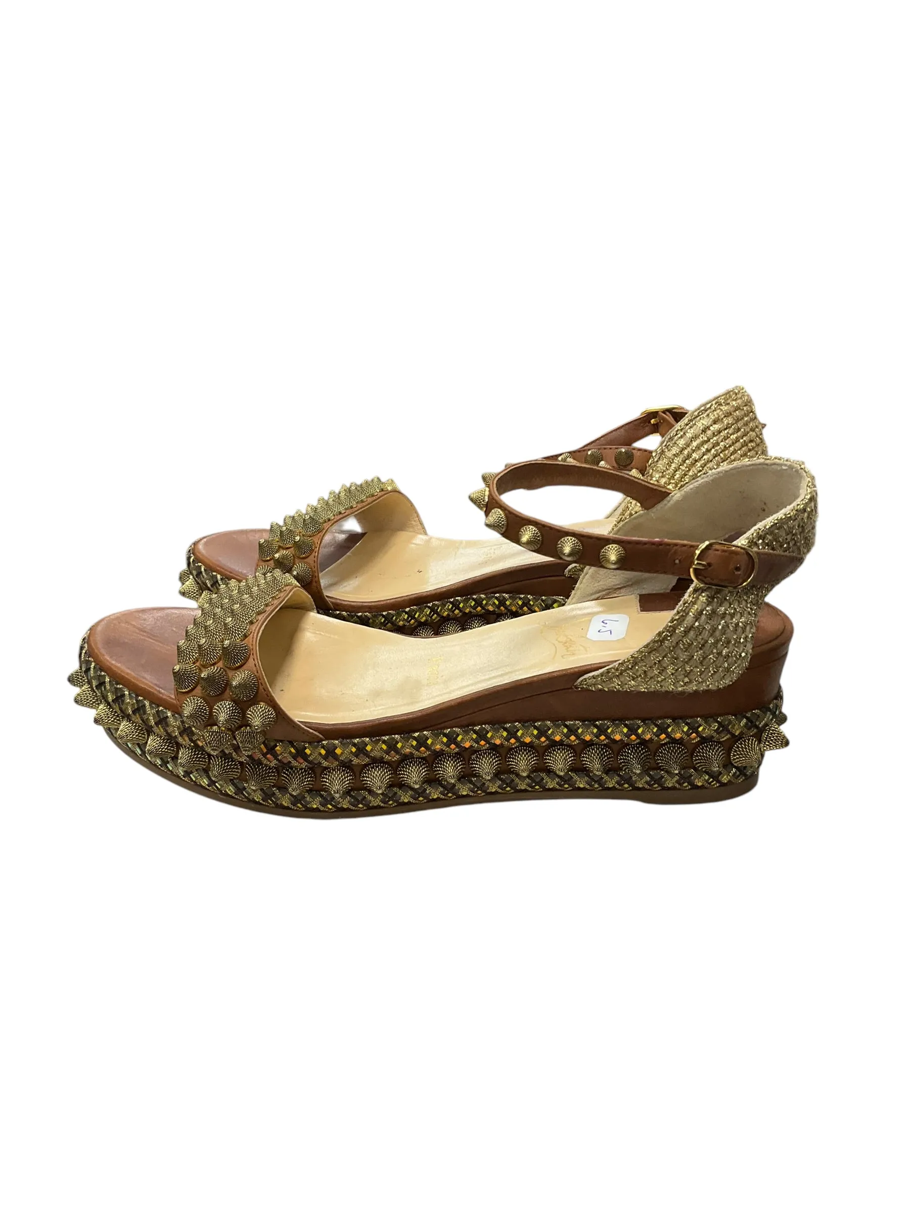 Authentic Christian Louboutin Gold Spiked Sandals.Size 6.5