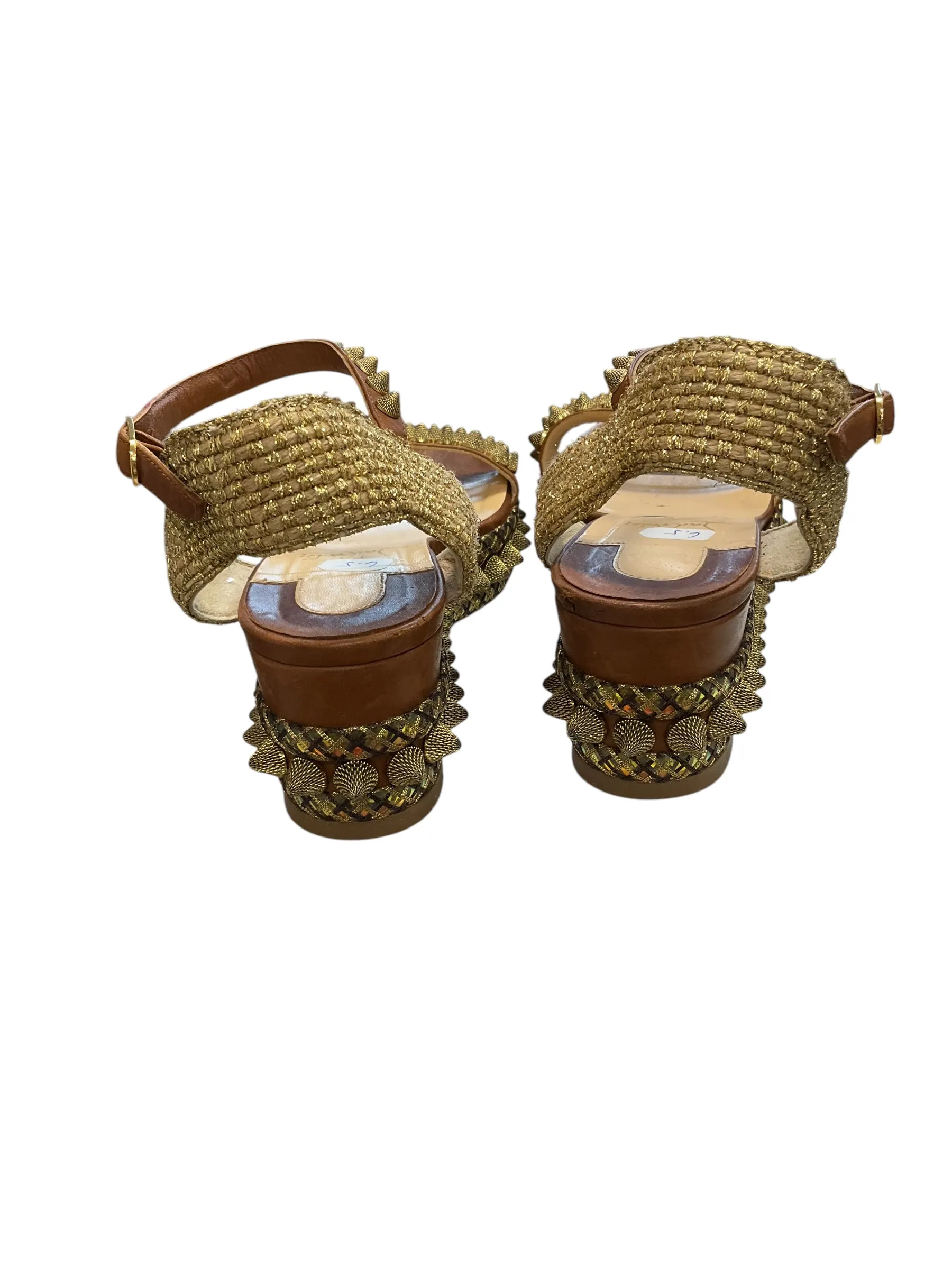 Authentic Christian Louboutin Gold Spiked Sandals.Size 6.5