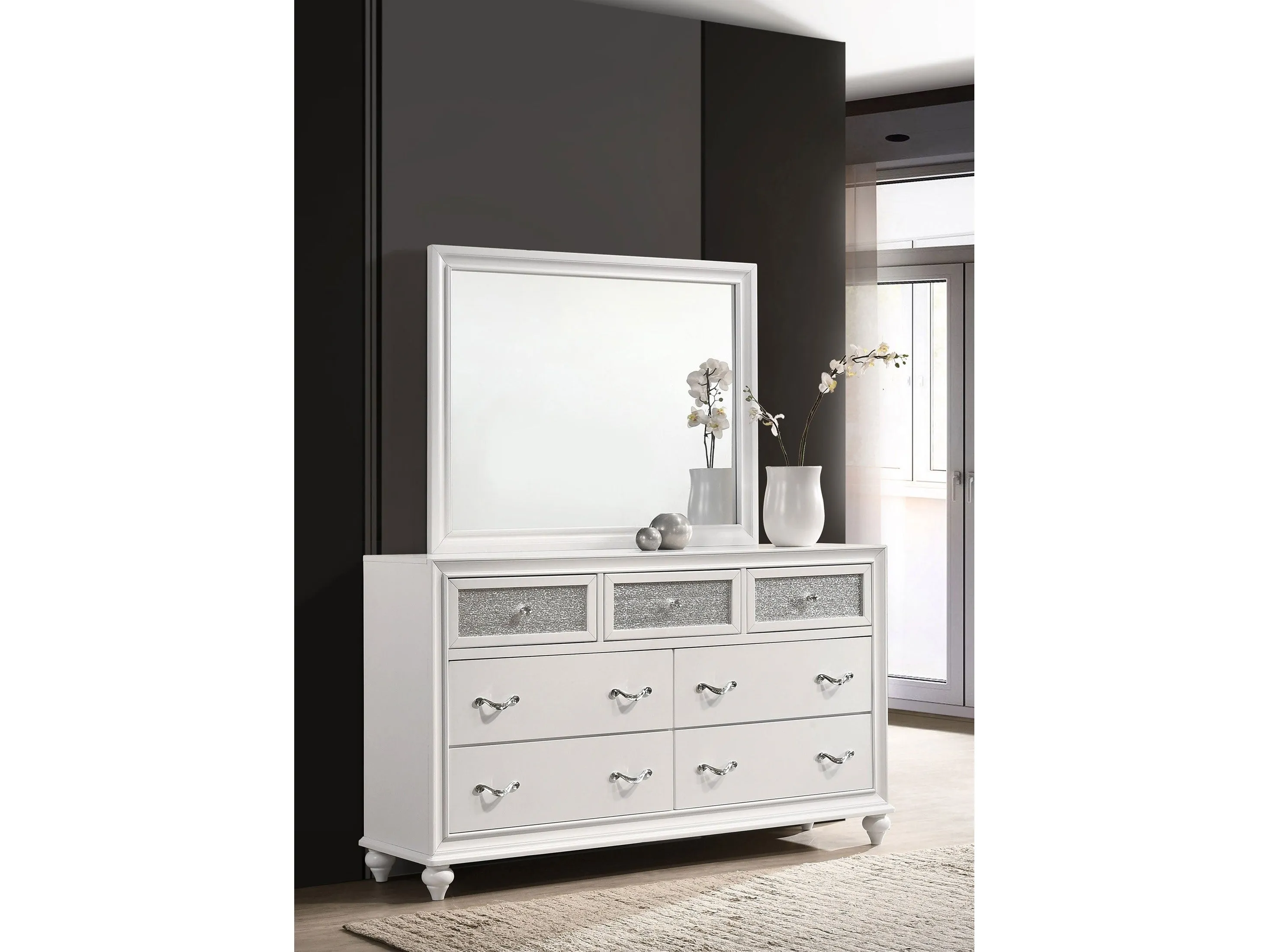 Barzini White Dresser and Mirror