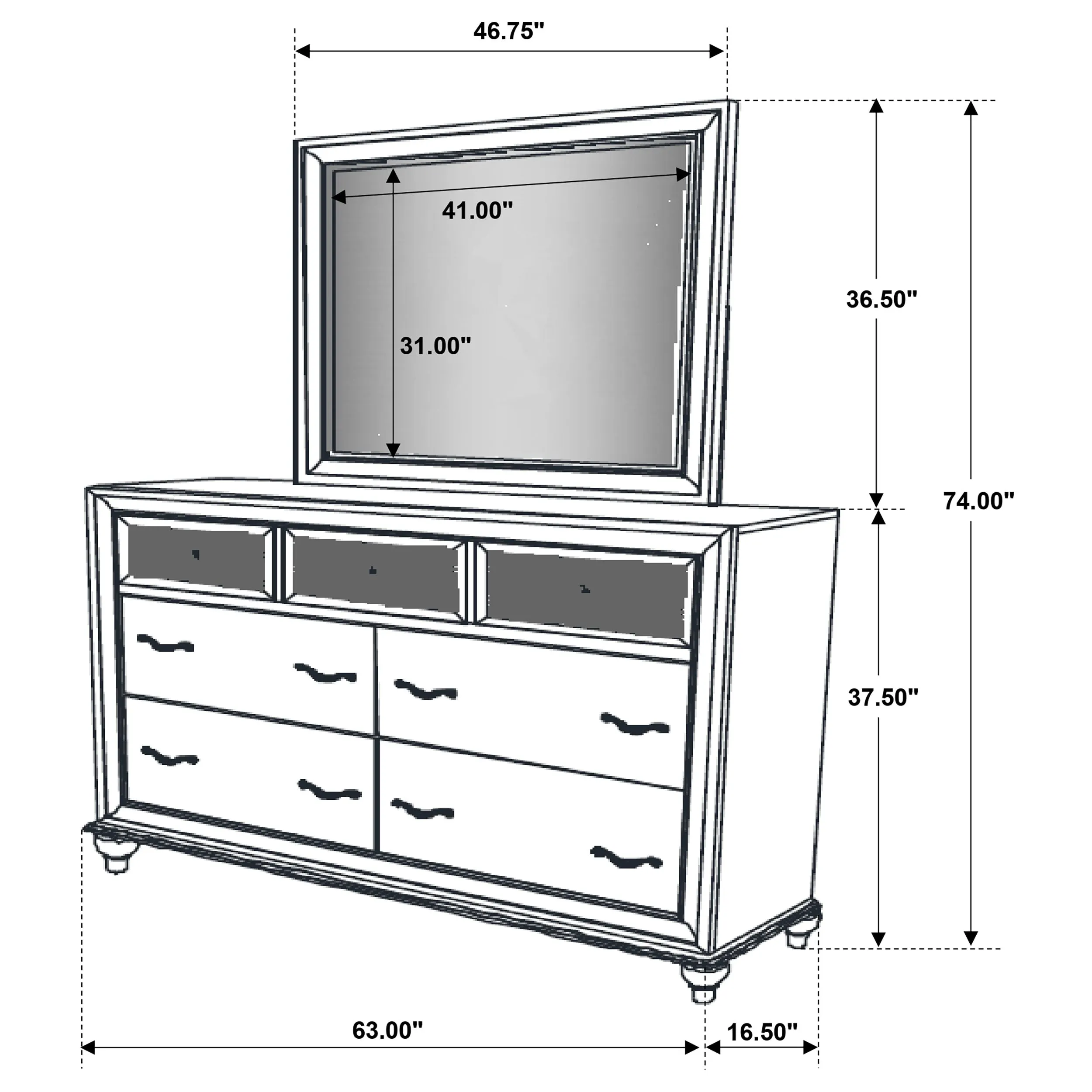 Barzini White Dresser and Mirror