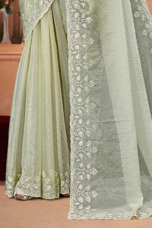 Beautiful Crystal Green Embroidered Saree