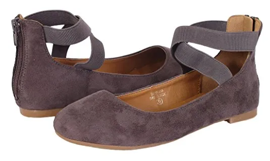 Bella Marie Dana-20 Grey Suede Fashion Classic Elastic Crossing Straps Ballerina