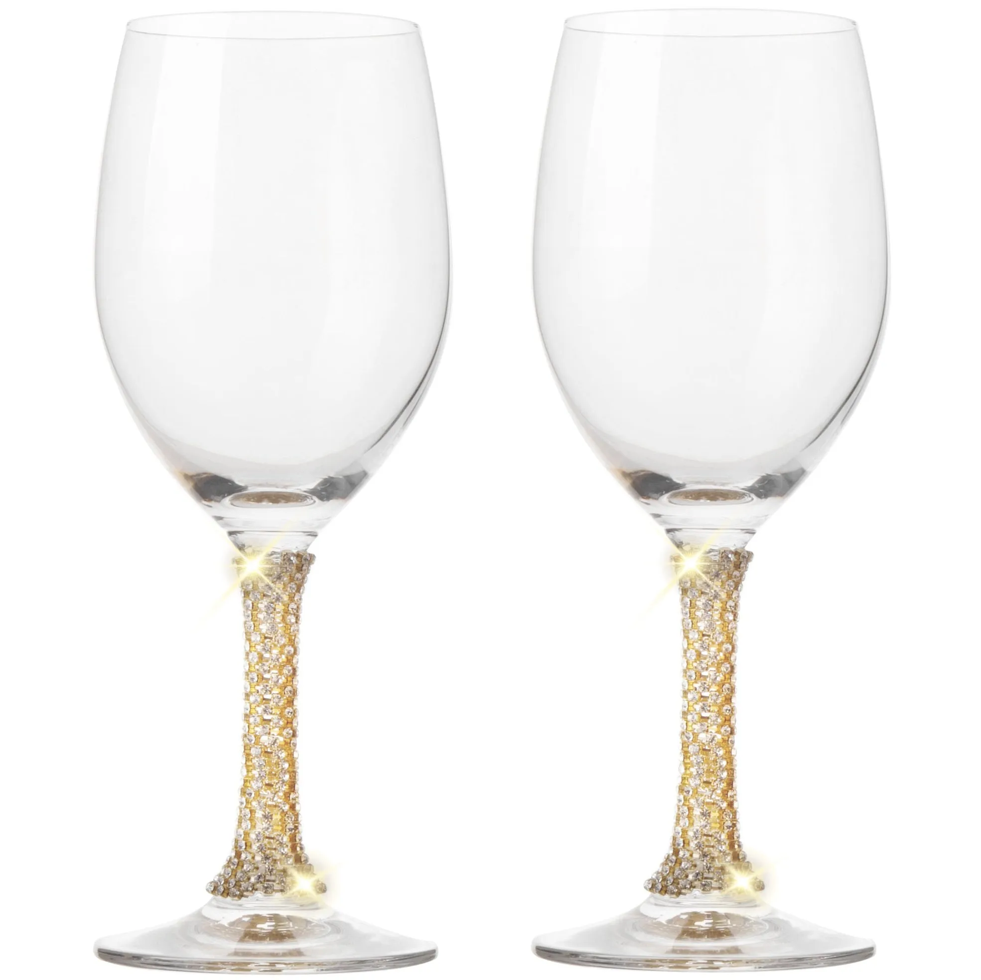 Berkware Set of 2 Crystal Wine Glasses - Elegant Gold tone Studded Long Stem Red Wine Glasses