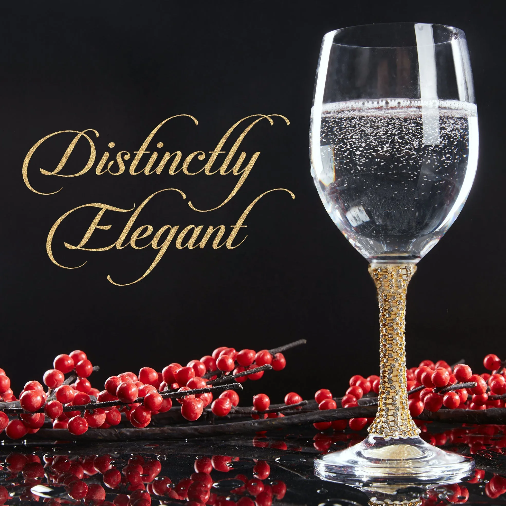 Berkware Set of 2 Crystal Wine Glasses - Elegant Gold tone Studded Long Stem Red Wine Glasses
