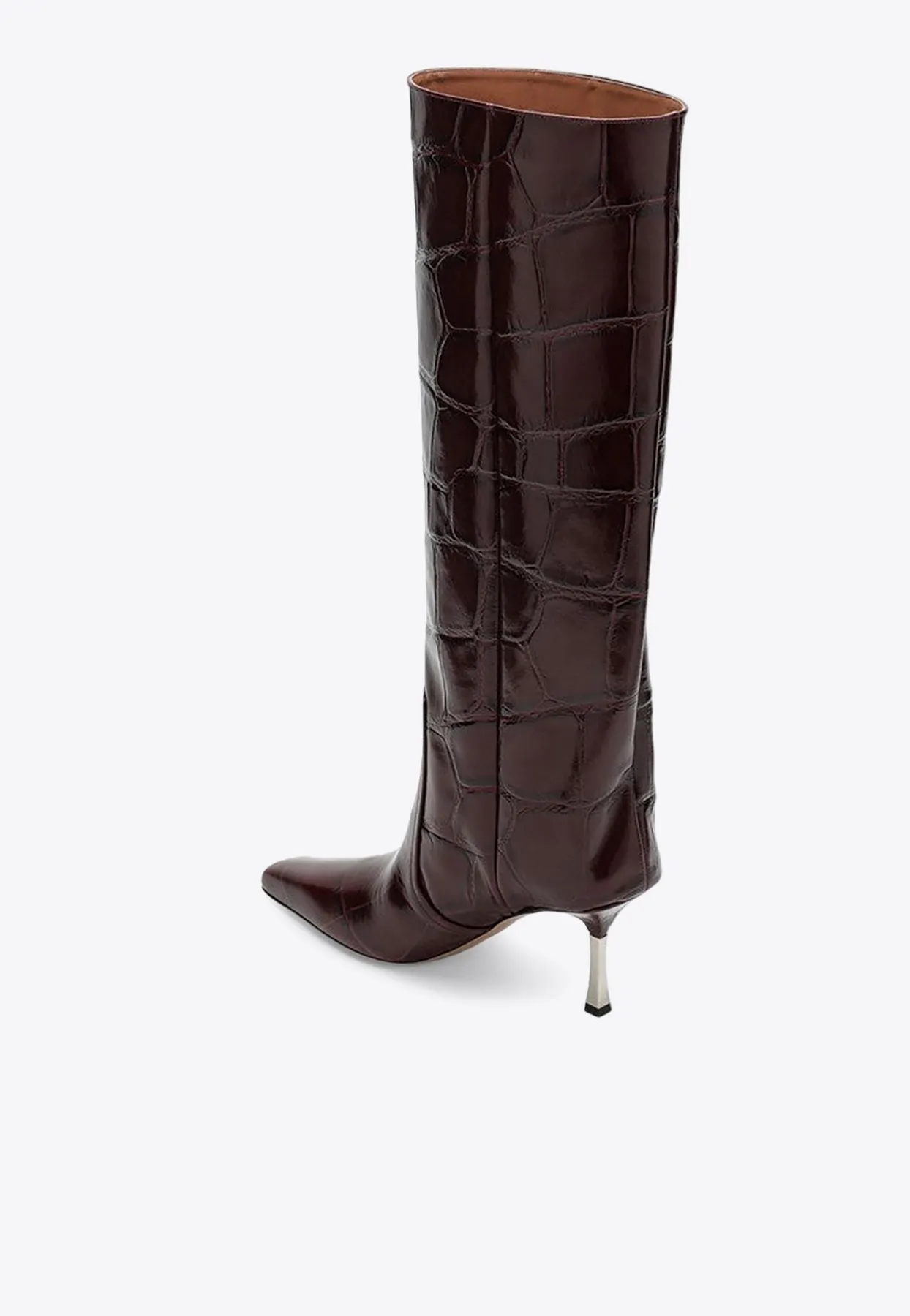 Bettina 80 Knee-High Boots in Croc-Embossed Leather