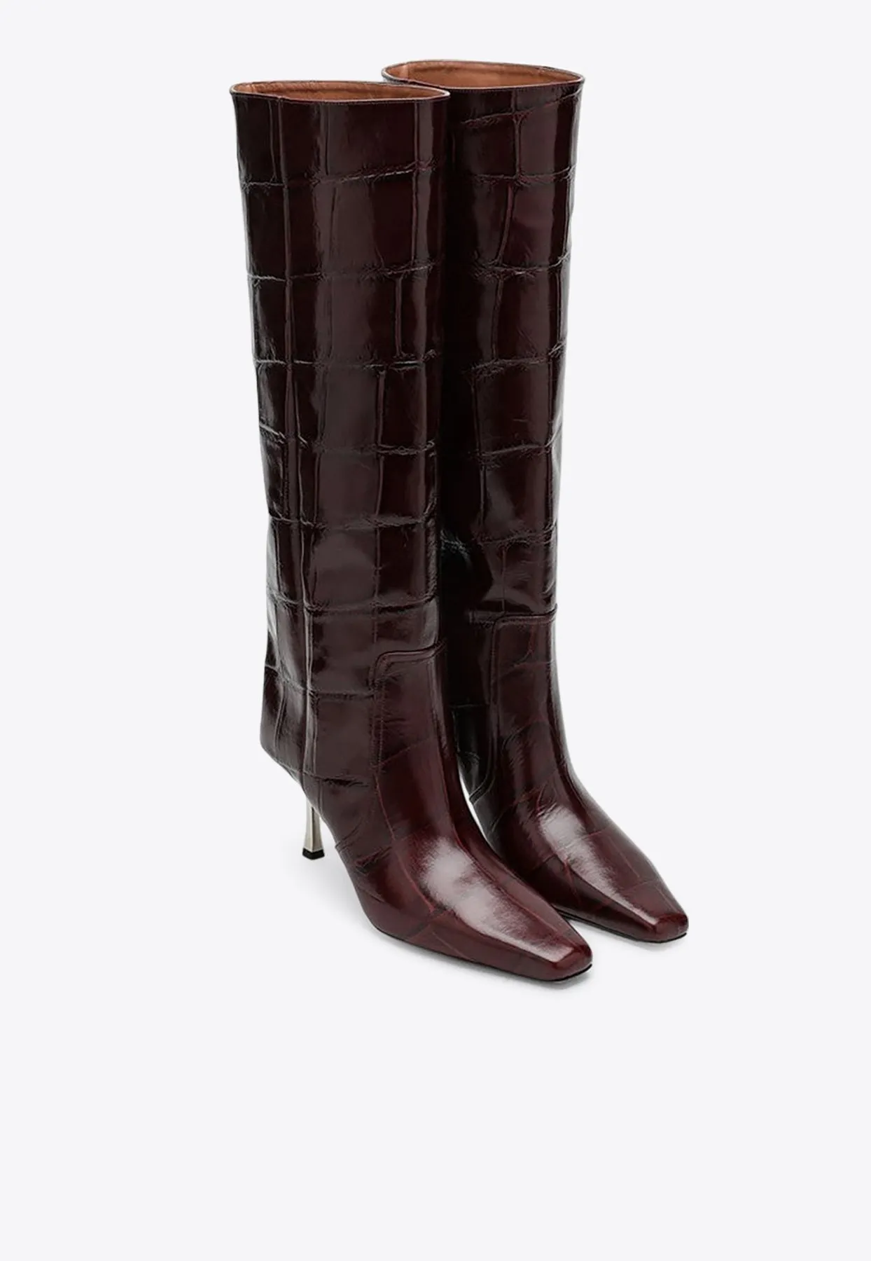 Bettina 80 Knee-High Boots in Croc-Embossed Leather