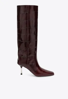 Bettina 80 Knee-High Boots in Croc-Embossed Leather