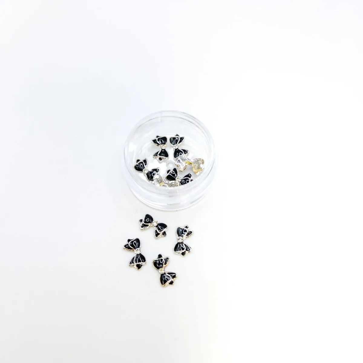 Black Silver Bow 3D Nail Art (10pc)