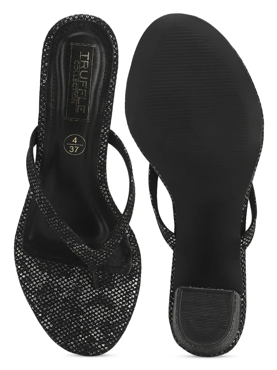 Black Snake PU Slip On High Heel Mules