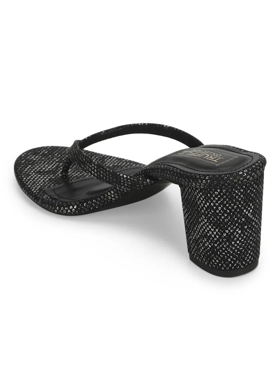 Black Snake PU Slip On High Heel Mules