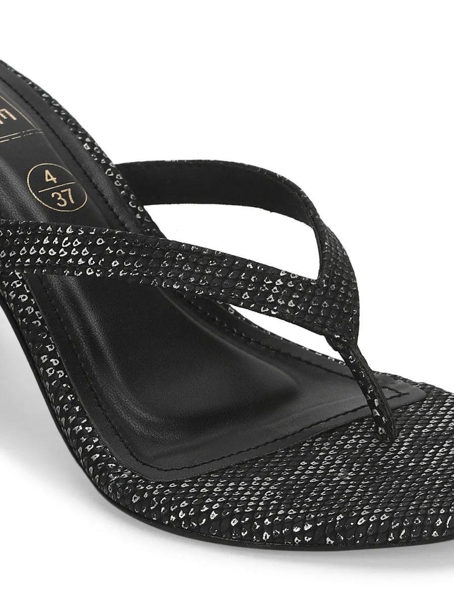 Black Snake PU Slip On High Heel Mules