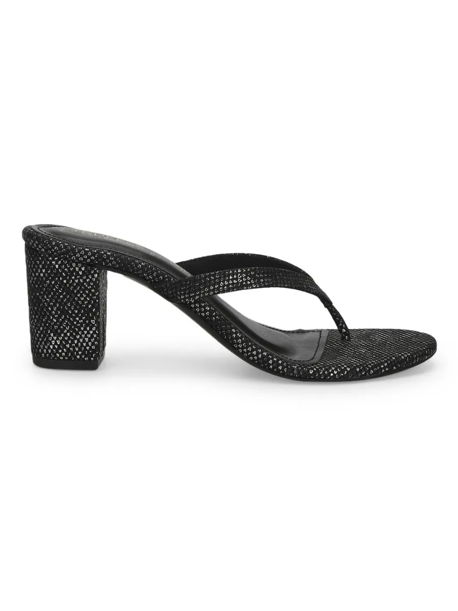 Black Snake PU Slip On High Heel Mules
