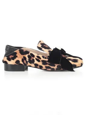 Blugirl Leopard Print Velvet Bow Slip On Shoes