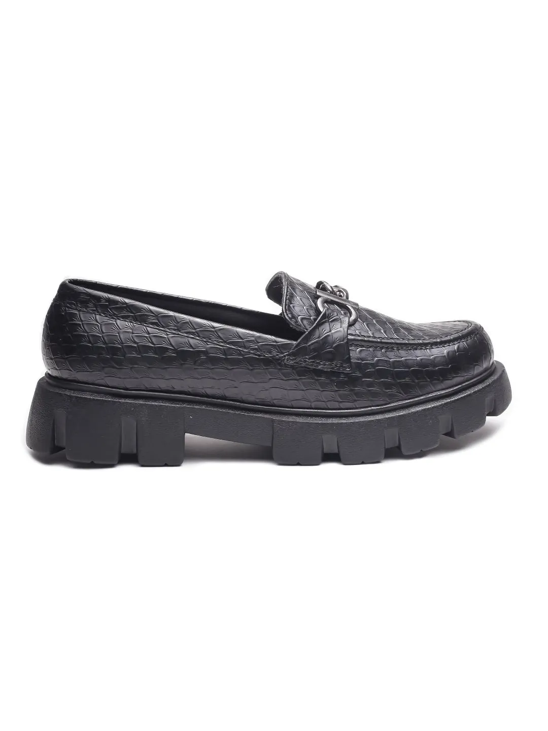 Brauch Black Patterned Buckle Embellished Loafer Shoe