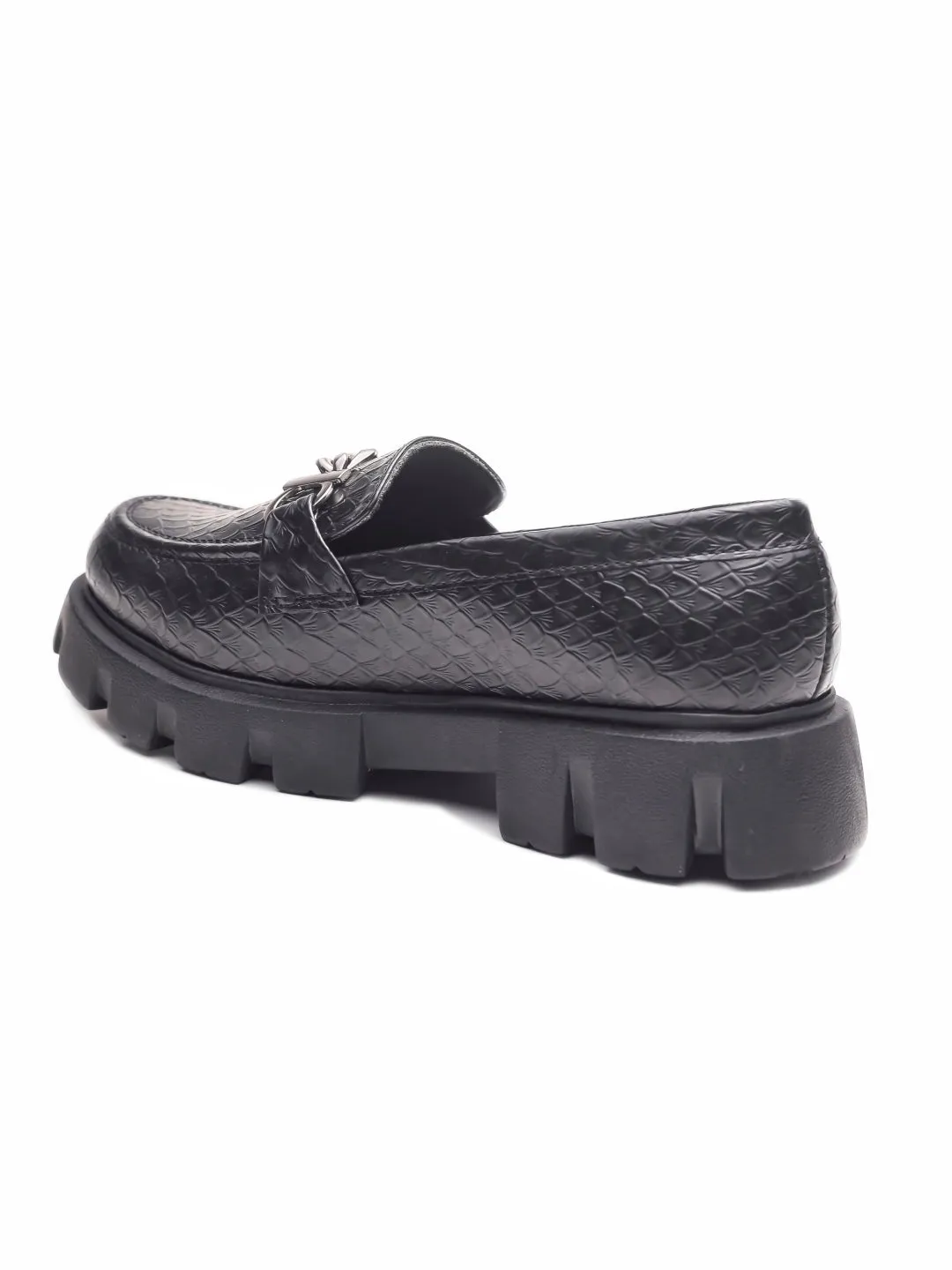 Brauch Black Patterned Buckle Embellished Loafer Shoe