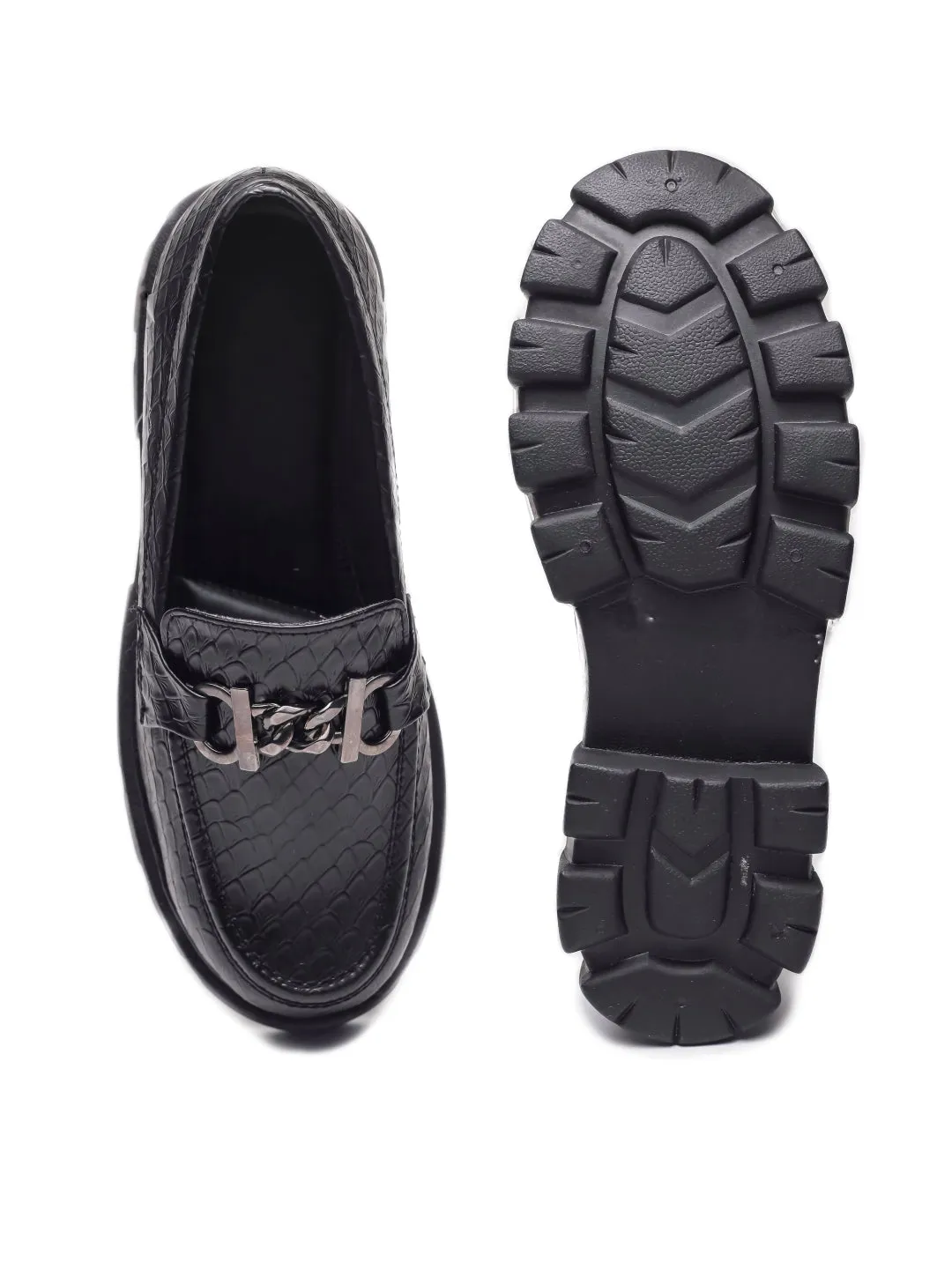 Brauch Black Patterned Buckle Embellished Loafer Shoe