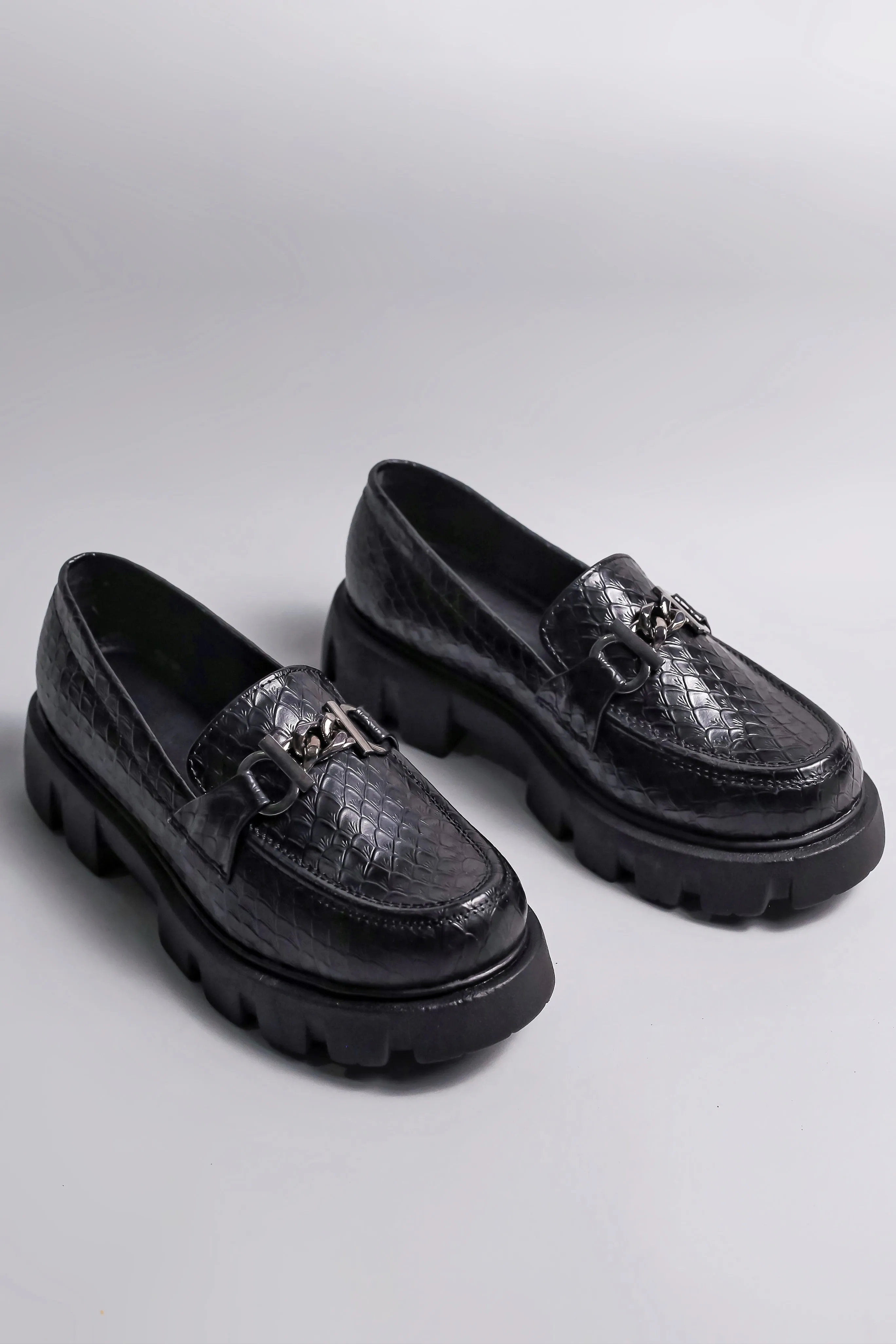 Brauch Black Patterned Buckle Embellished Loafer Shoe