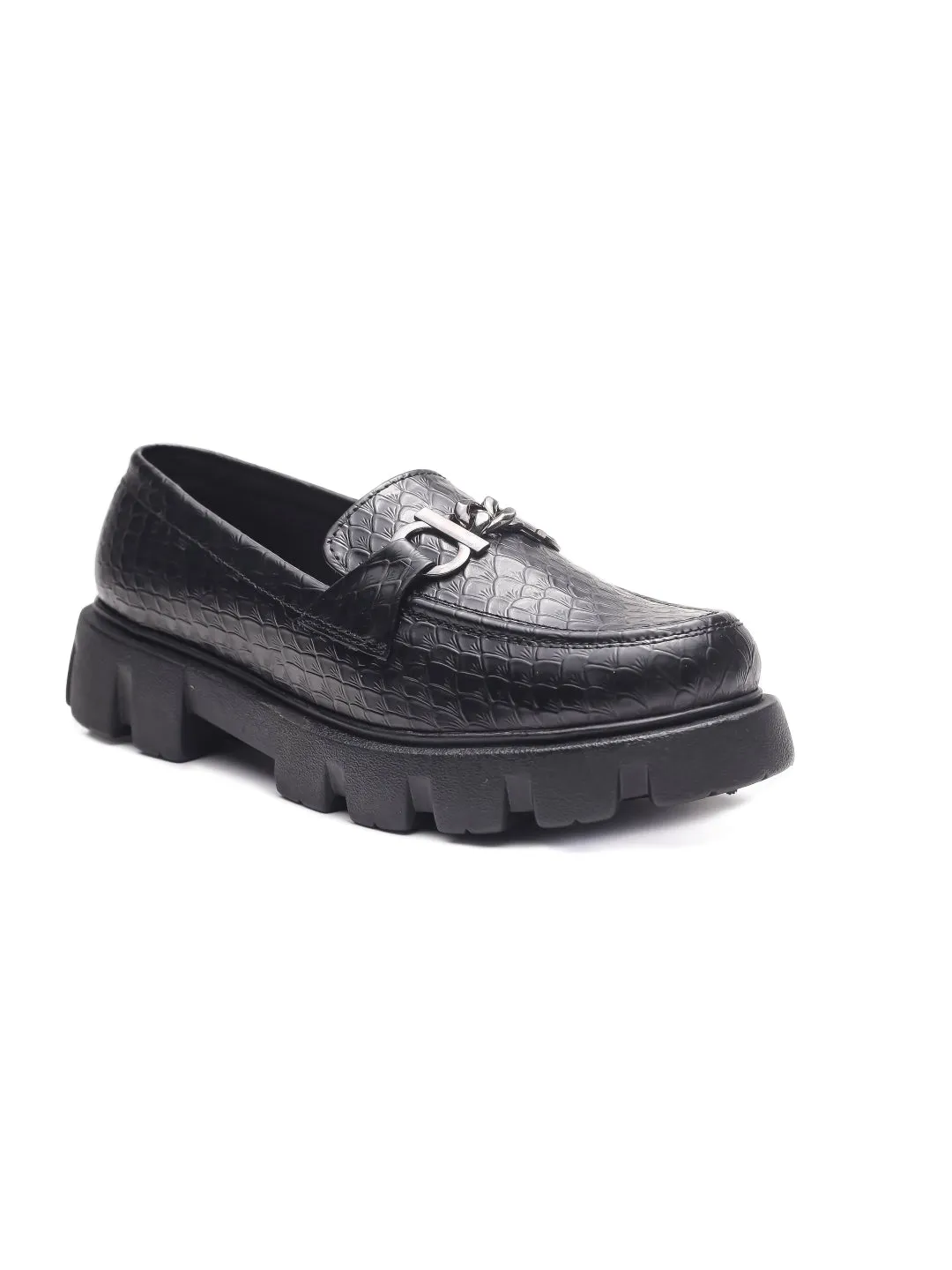 Brauch Black Patterned Buckle Embellished Loafer Shoe