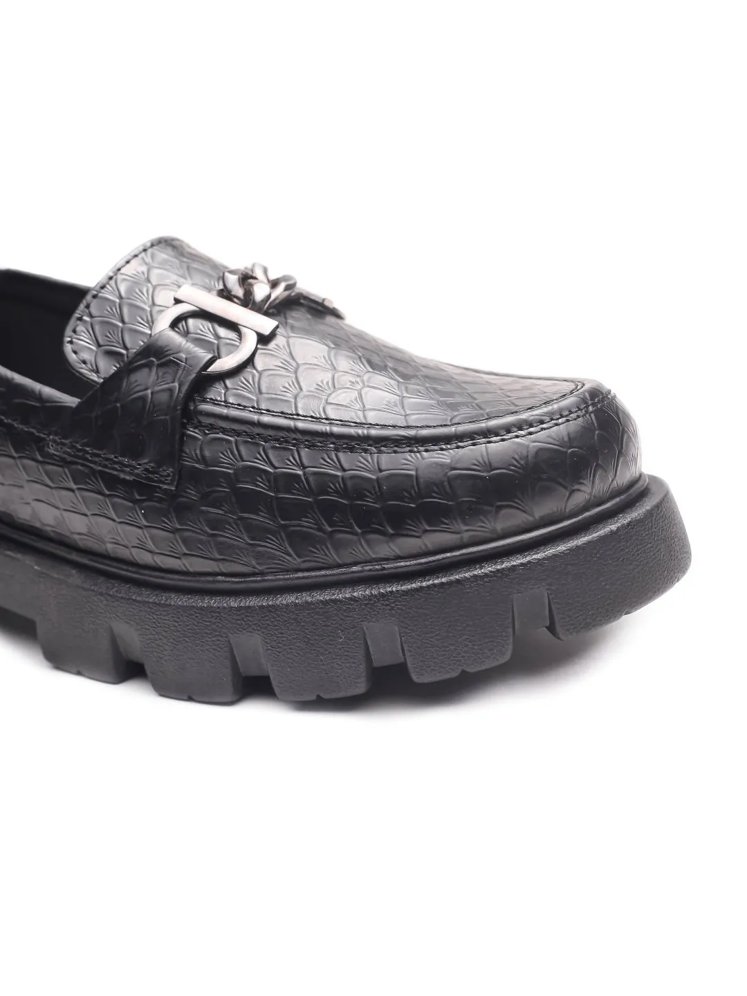 Brauch Black Patterned Buckle Embellished Loafer Shoe