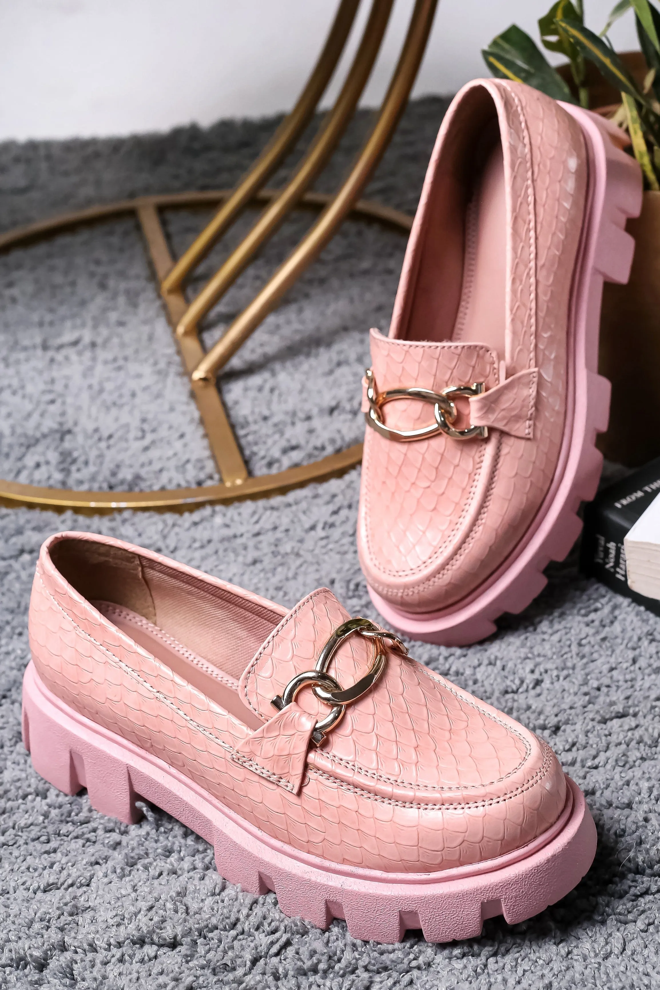 Brauch Pink Patterned Embellished Loafer Shoe