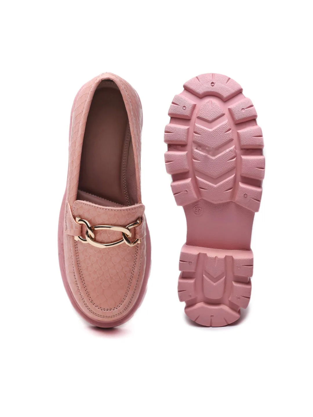 Brauch Pink Patterned Embellished Loafer Shoe