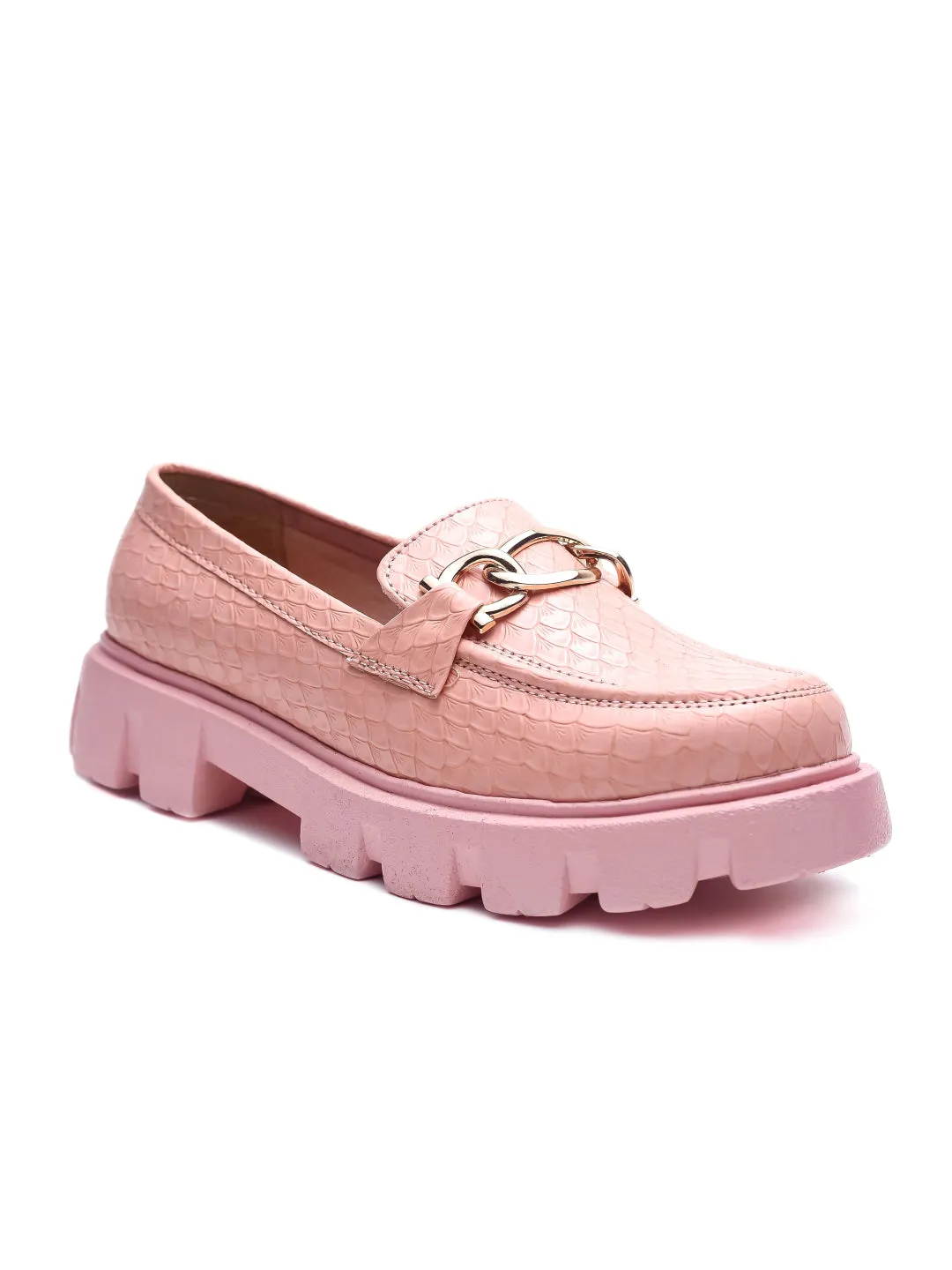 Brauch Pink Patterned Embellished Loafer Shoe