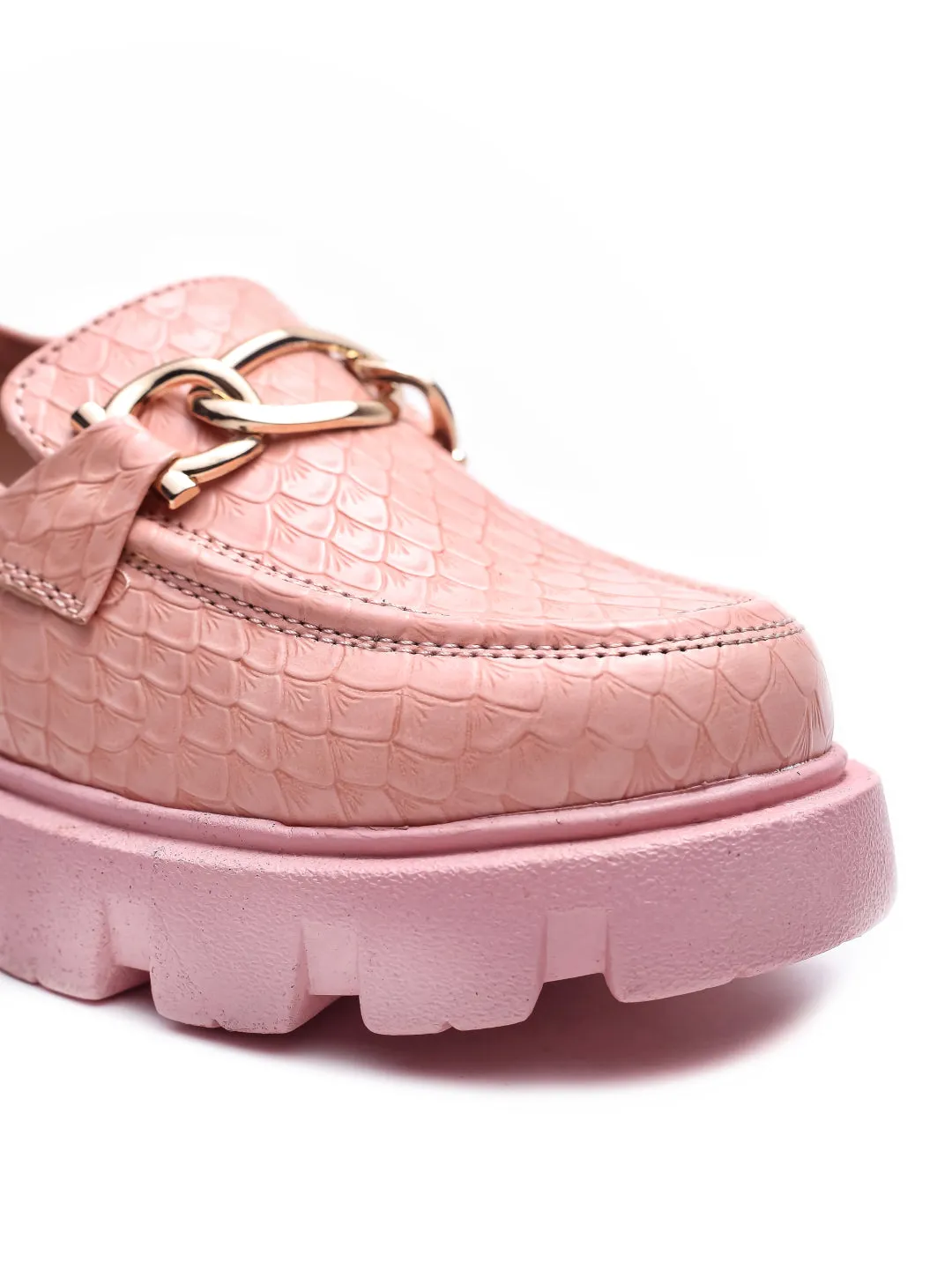 Brauch Pink Patterned Embellished Loafer Shoe