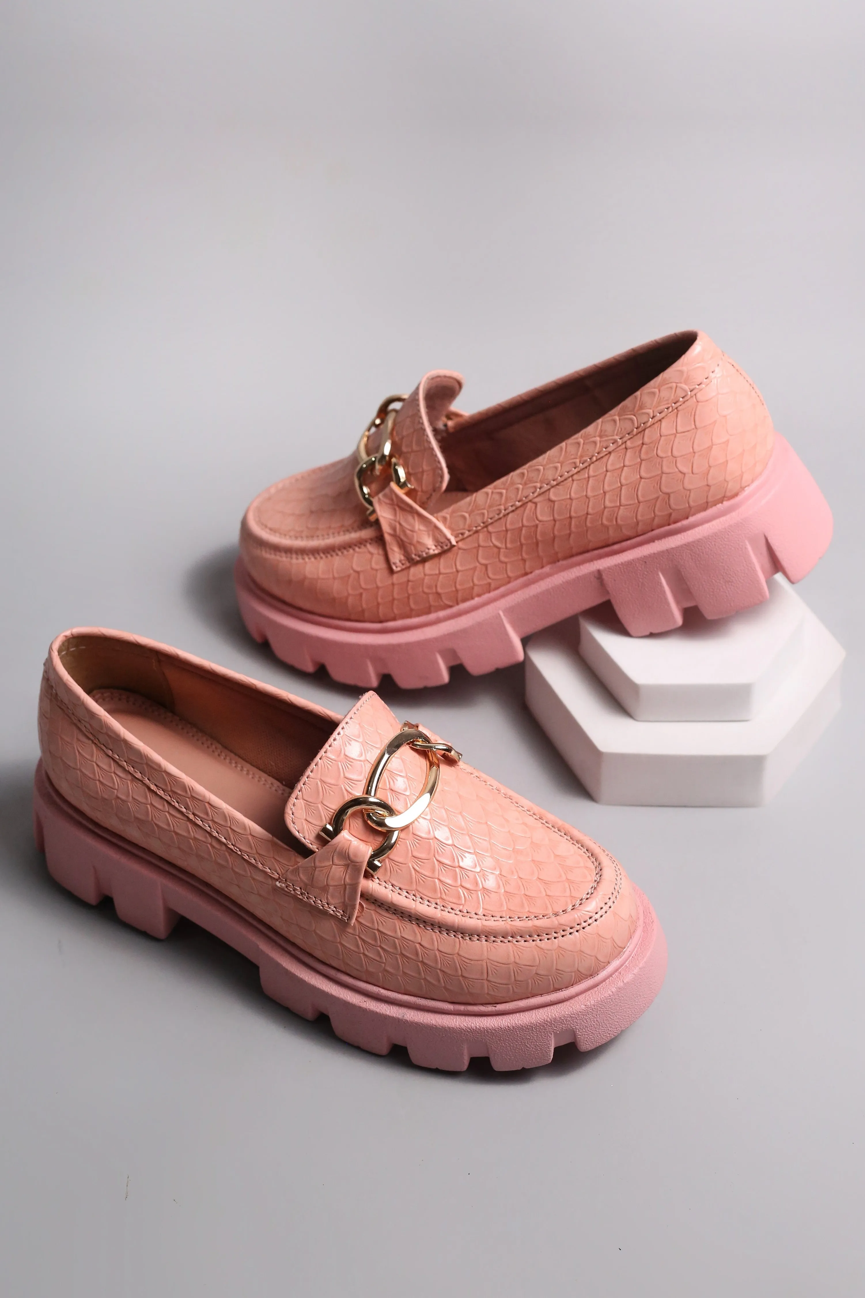 Brauch Pink Patterned Embellished Loafer Shoe