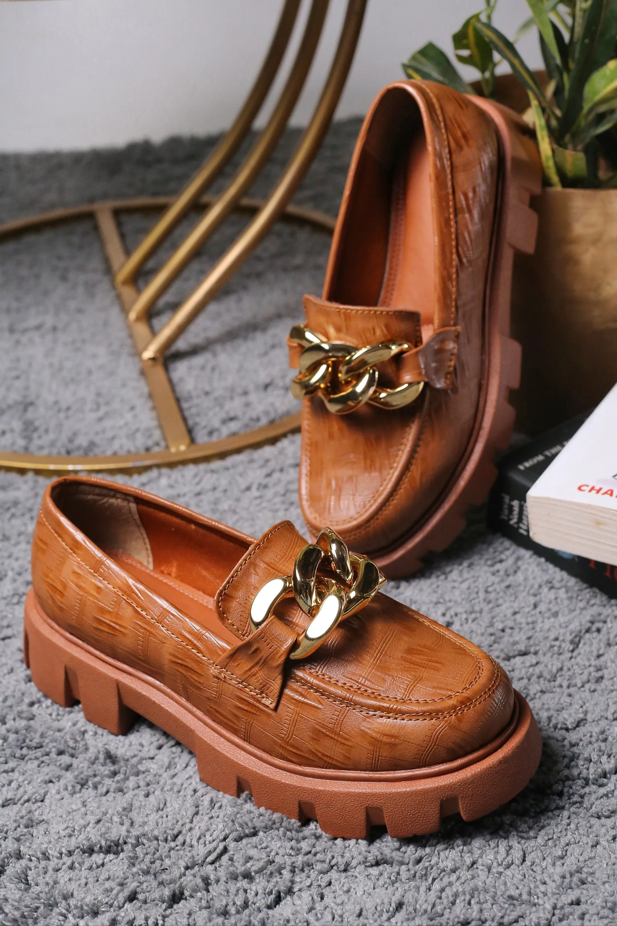 Brauch Tan Patterned Embellished Loafer Shoe