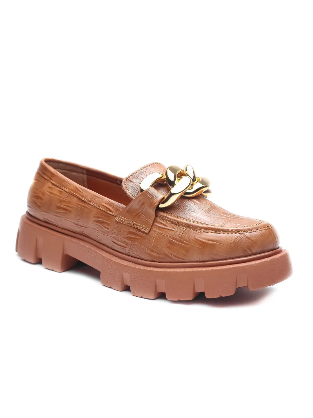 Brauch Tan Patterned Embellished Loafer Shoe