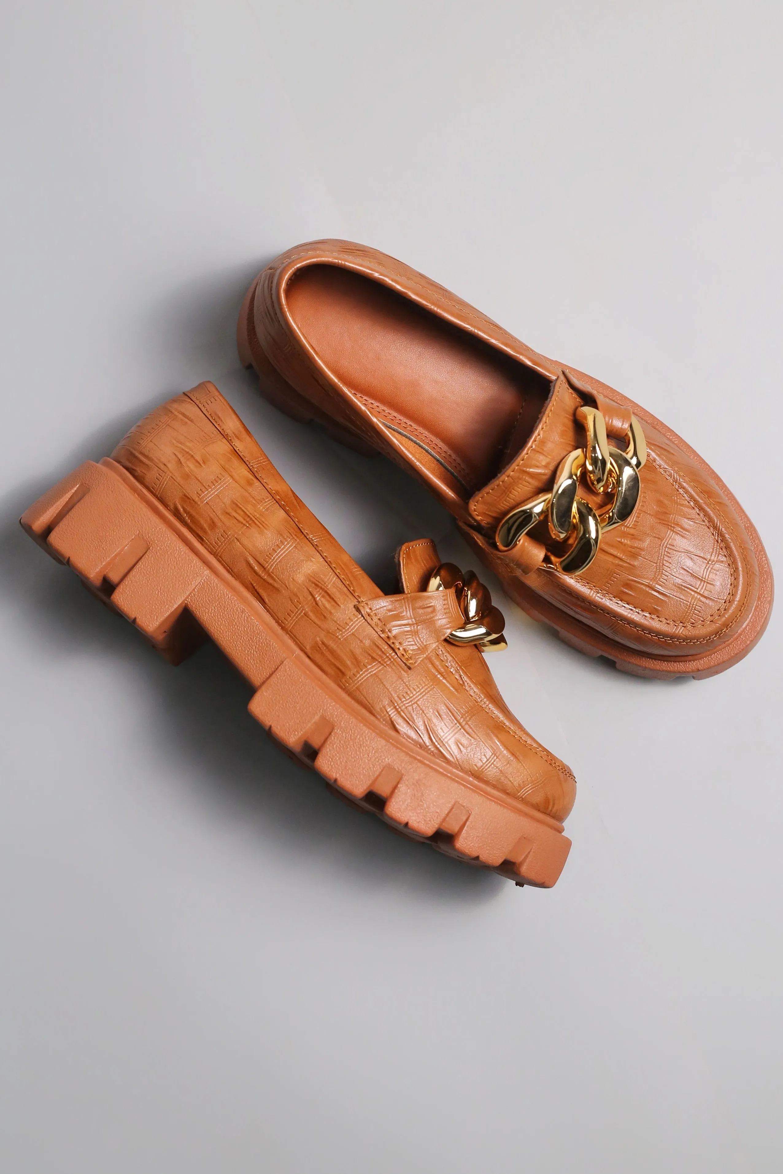Brauch Tan Patterned Embellished Loafer Shoe