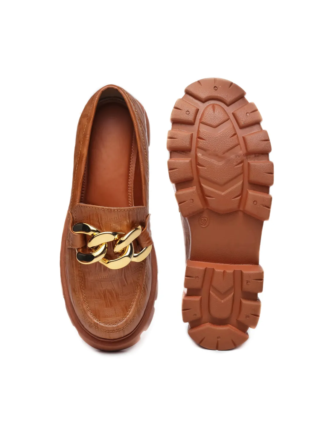 Brauch Tan Patterned Embellished Loafer Shoe
