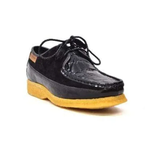 British Walkers Crown Croc Men's Black Crocodile Leather and Suede Crepe Sole Limited Edition Style