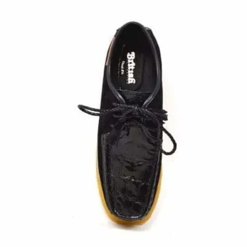 British Walkers Crown Croc Men's Black Crocodile Leather and Suede Crepe Sole Limited Edition Style