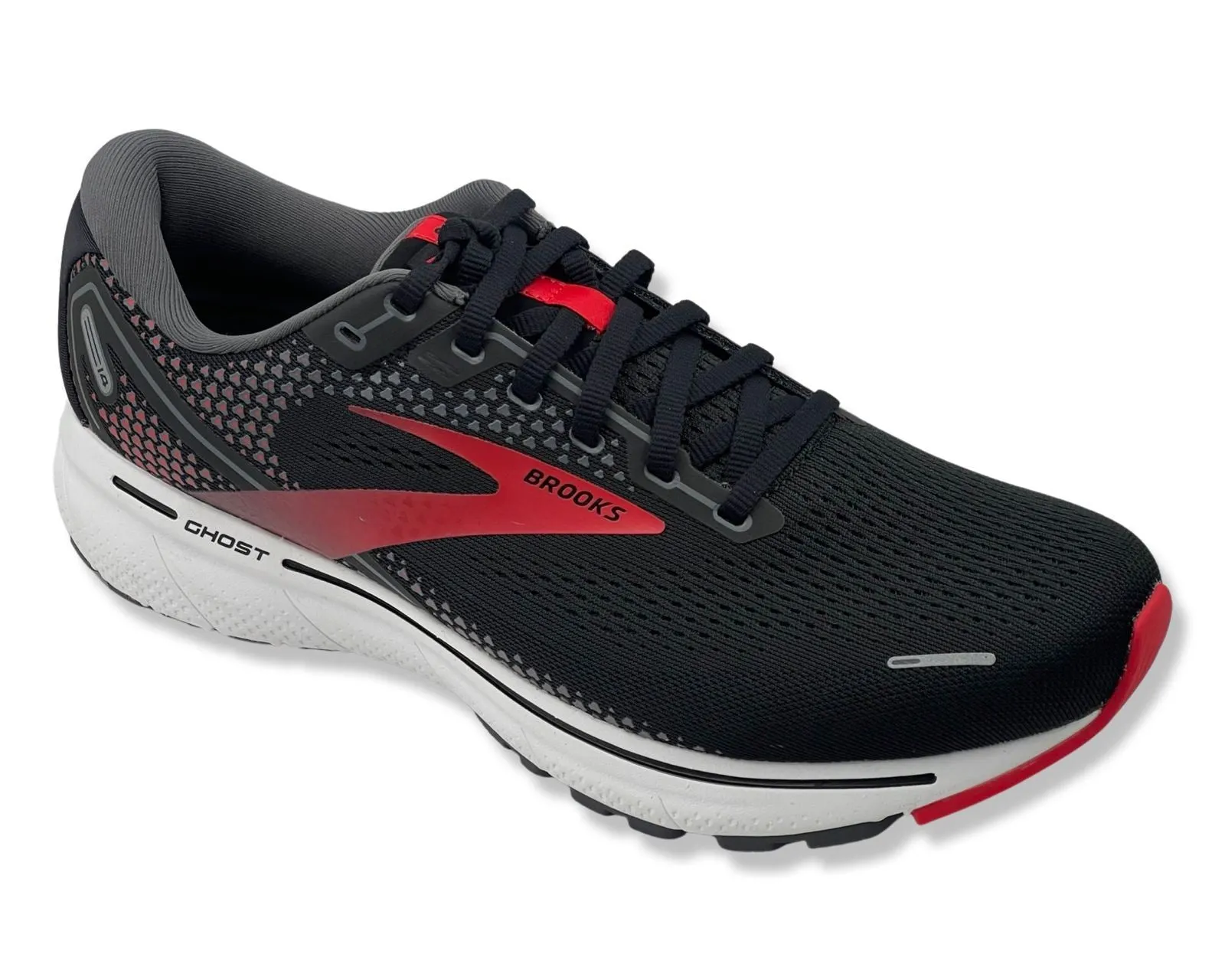 Brooks Ghost 14 Wide Running Sneakers In Black & Red For Men