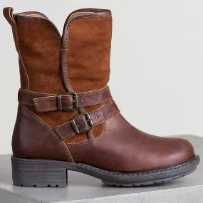 Brown Leather Low Heel Suede Calf Boots