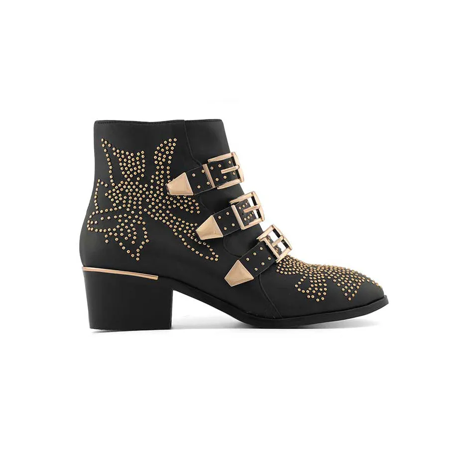 CARMEN Chloe Gold Studded Leather Ankle Boots