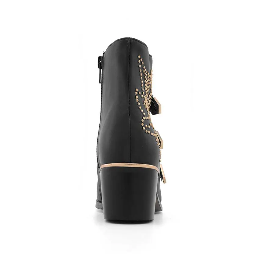 CARMEN Chloe Gold Studded Leather Ankle Boots