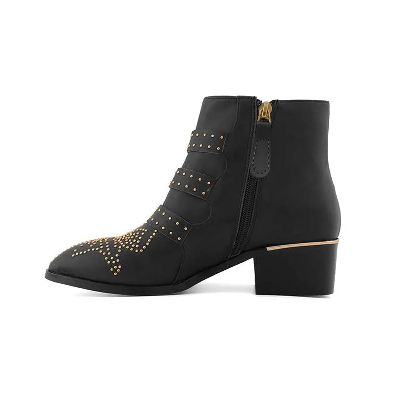 CARMEN Chloe Gold Studded Leather Ankle Boots