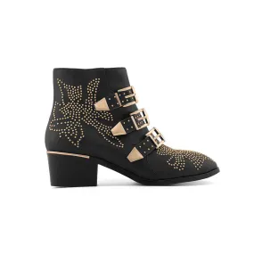 CARMEN Chloe Gold Studded Leather Ankle Boots