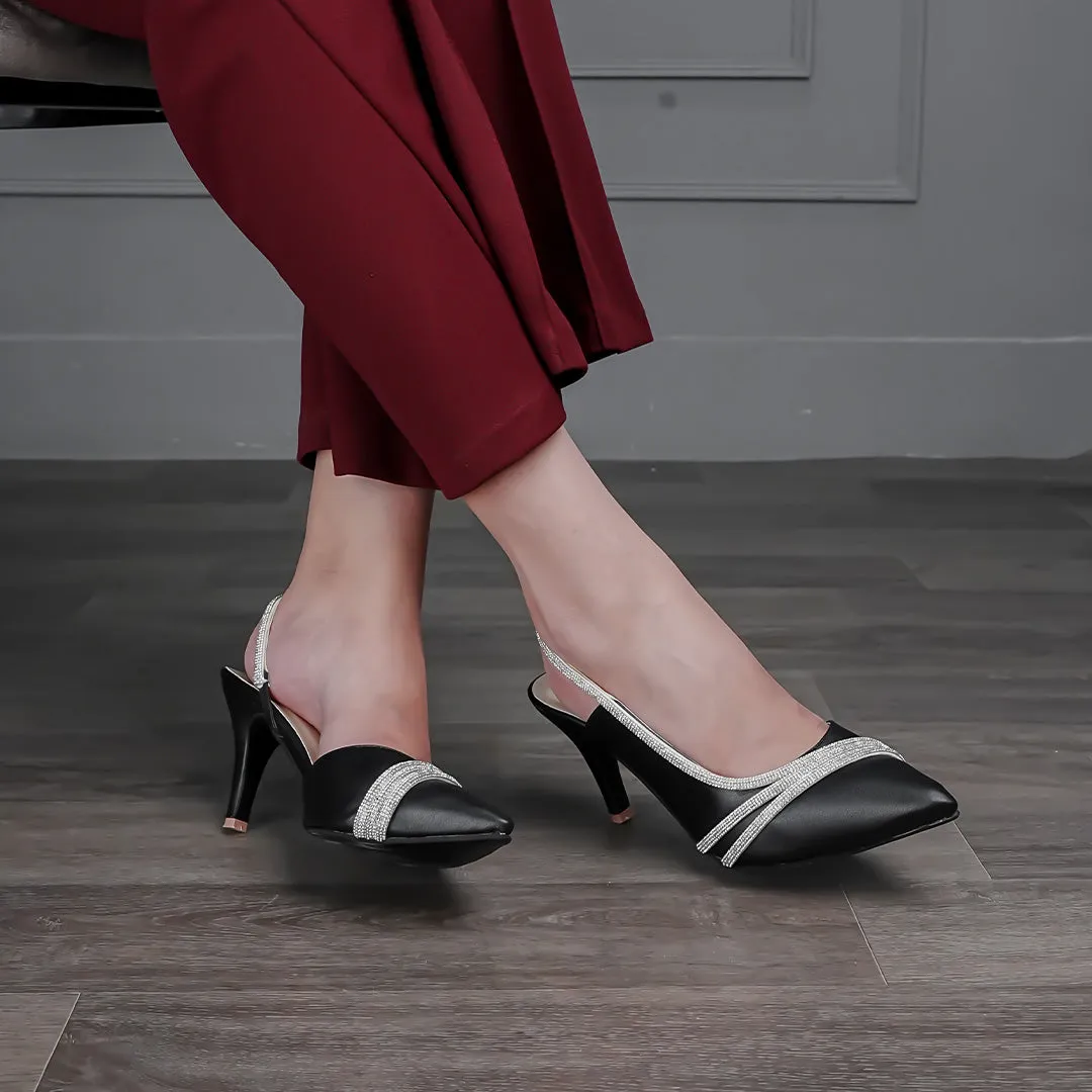 Crystal Cascade Heels Black