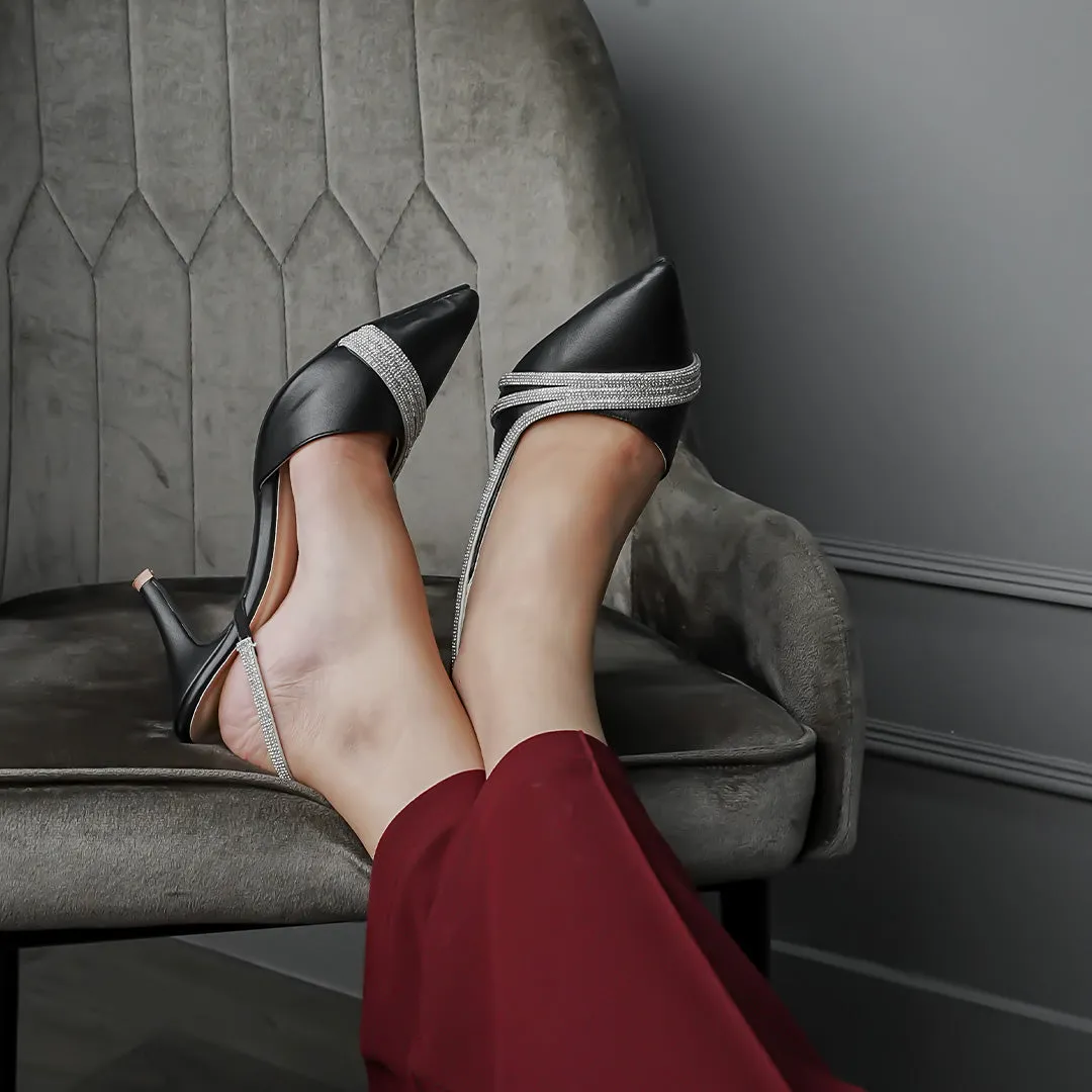 Crystal Cascade Heels Black