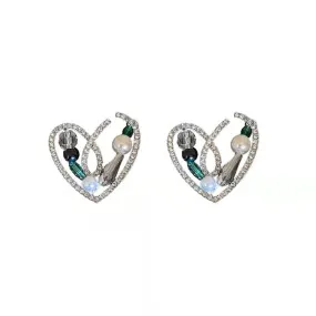 Crystal Embellished Heart Earrings with Gemstone Accents-jlt11650