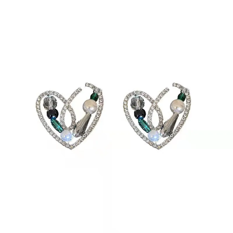 Crystal Embellished Heart Earrings with Gemstone Accents-jlt11650
