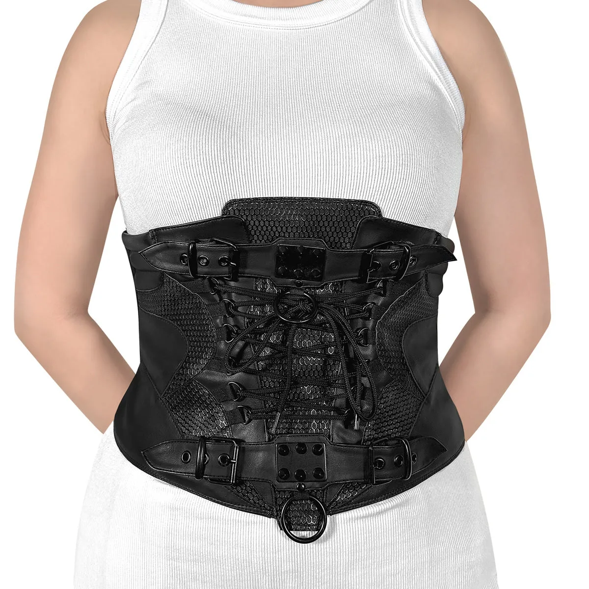 DemoniaCult DA-310 Black Faux Leather Waist Cincher