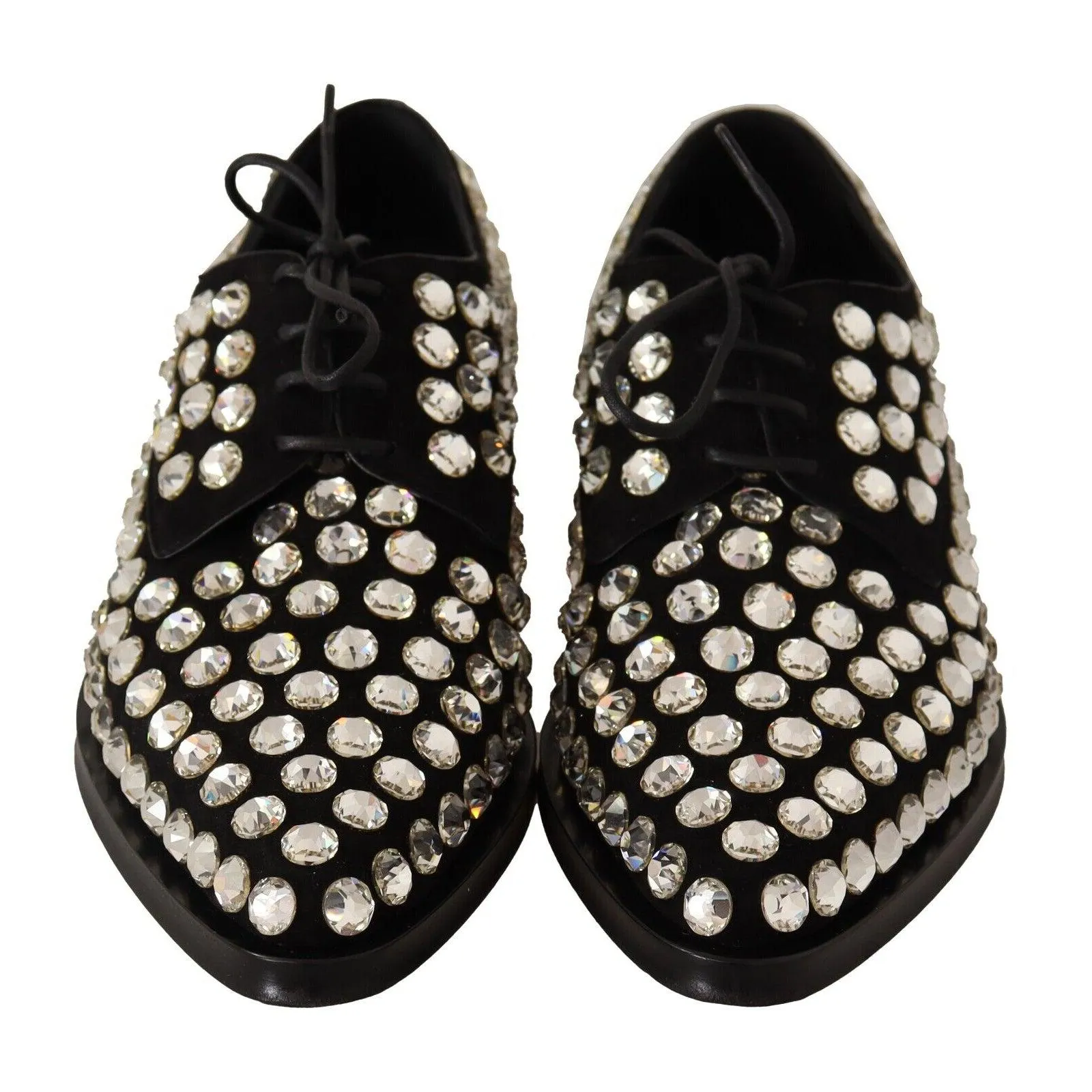 Dolce & Gabbana Elegant Crystal-Embellished Lace-Up Flats