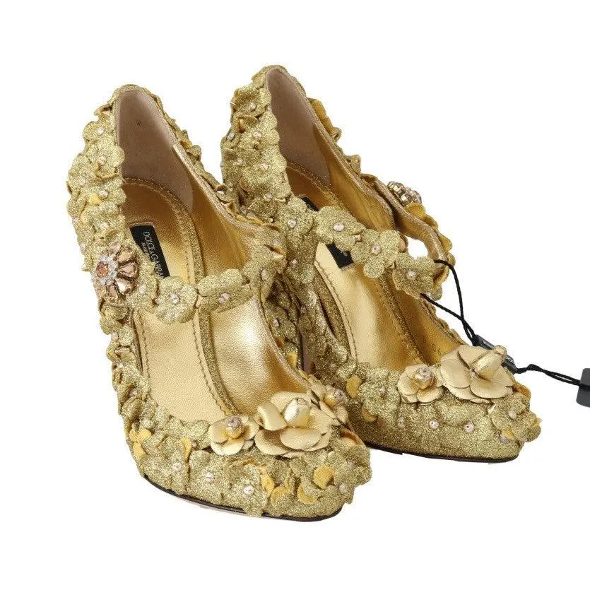 Dolce & Gabbana Gold Floral Crystal Embellished Pumps