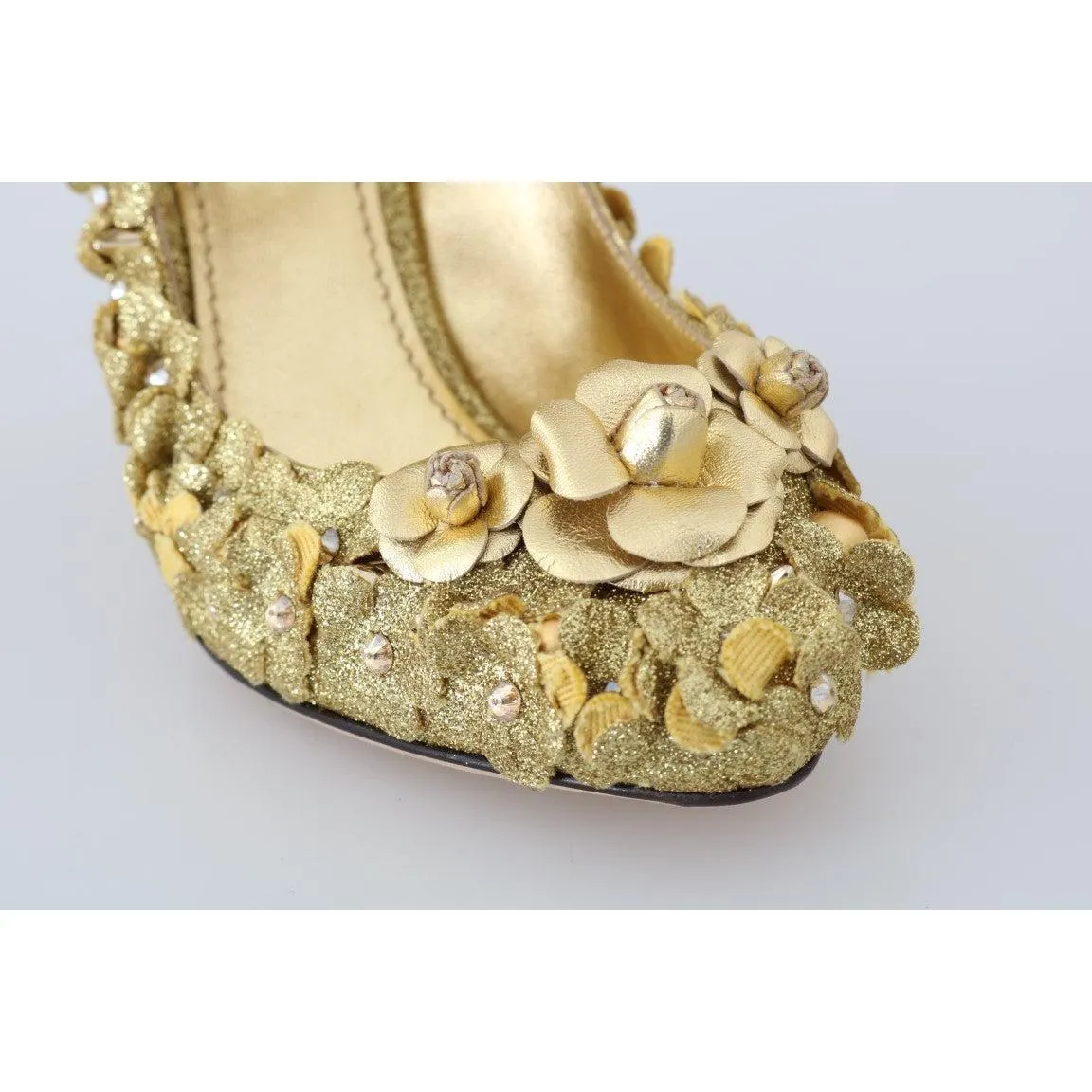 Dolce & Gabbana Gold Floral Crystal Embellished Pumps