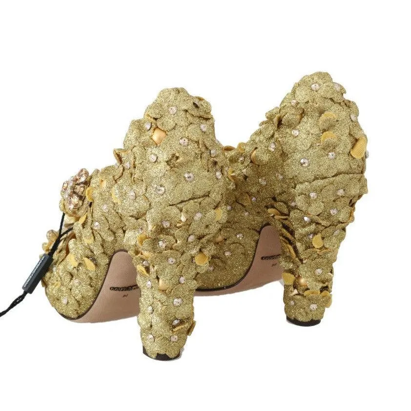 Dolce & Gabbana Gold Floral Crystal Embellished Pumps